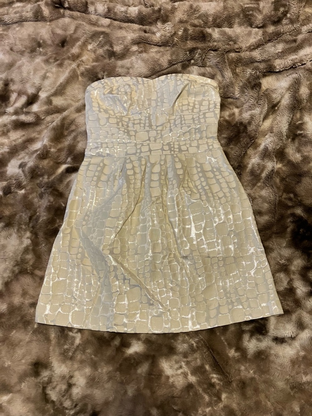 American Eagle Outfitters Strapless Off-white Patterned Dress - Size 4